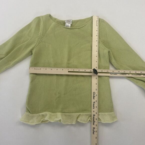VTG Talbots Kids Green Cable Knit Sweater Ruffle Hem Sz 14 Pullover 100% Cotton - Picture 3 of 11